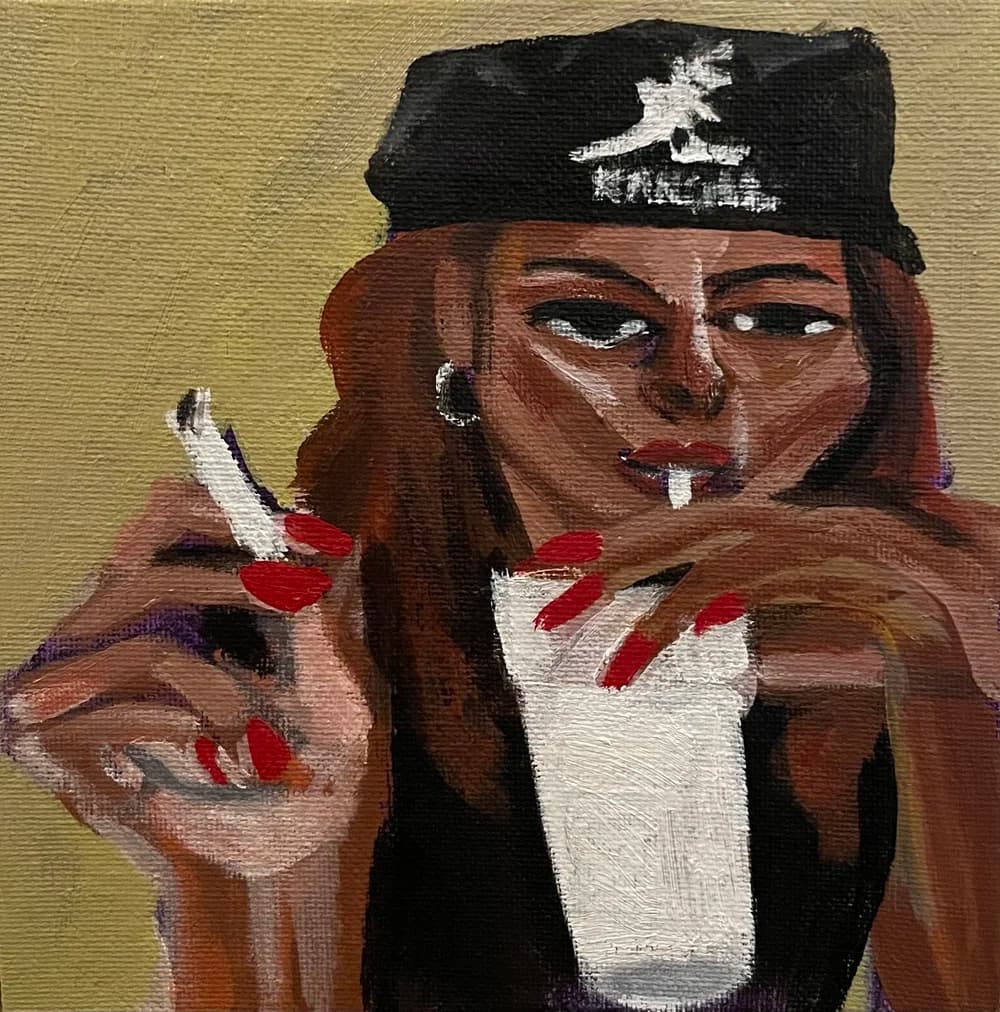 Kangol, red nails